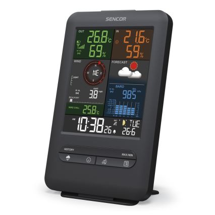 Sencor - Profesionali meteorologinė stotis su LCD ekranu ir žadintuvas 1xCR2032 + 3xAA