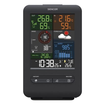 Sencor - Profesionali meteorologinė stotis su LCD ekranu ir žadintuvas 1xCR2032 + 3xAA