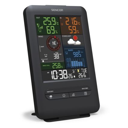 Sencor - Profesionali meteorologinė stotis su LCD ekranu ir žadintuvas 1xCR2032 + 3xAA