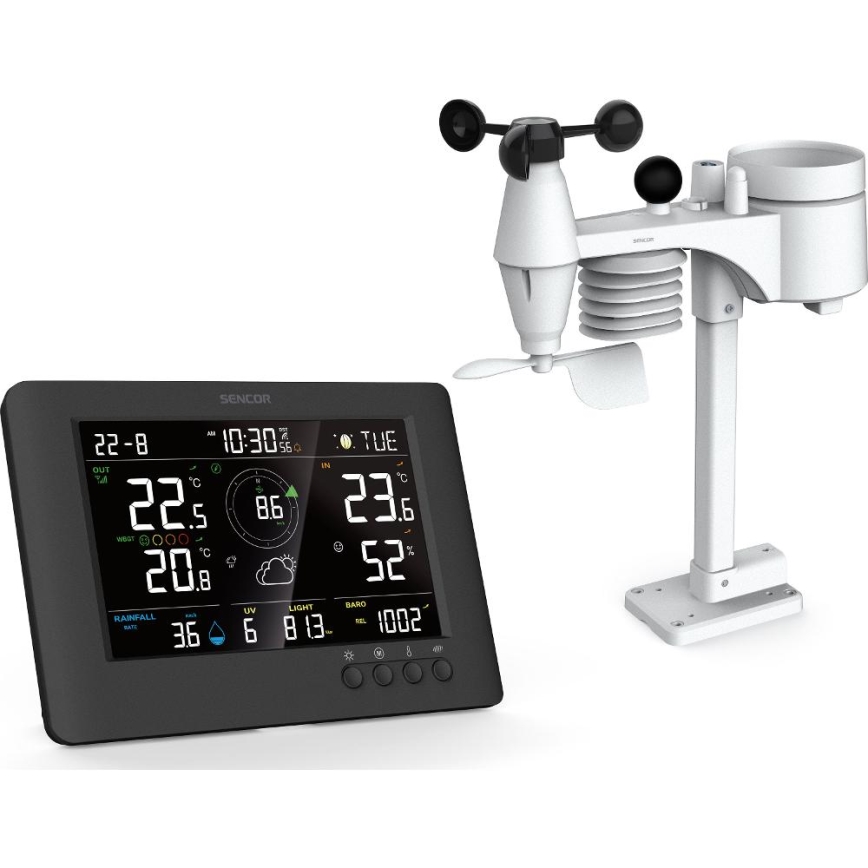 Sencor - Profesionali oro stotis su spalvotu LCD ekranu ir žadintuvas 5V/1xCR2032 + 3xAA