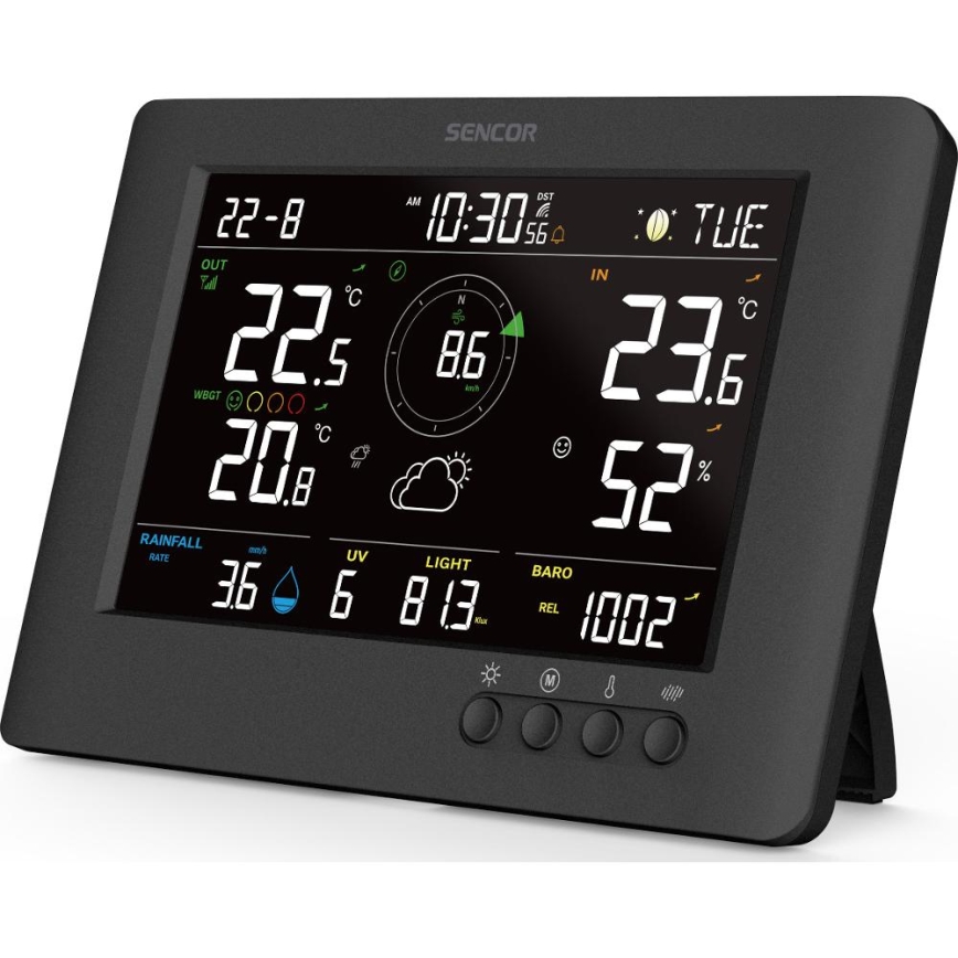 Sencor - Profesionali oro stotis su spalvotu LCD ekranu ir žadintuvas 5V/1xCR2032 + 3xAA