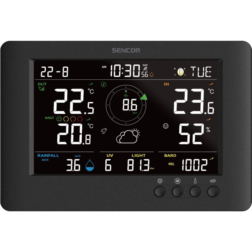 Sencor - Profesionali oro stotis su spalvotu LCD ekranu ir žadintuvas 5V/1xCR2032 + 3xAA