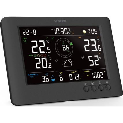 Sencor - Profesionali oro stotis su spalvotu LCD ekranu ir žadintuvas 5V/1xCR2032 + 3xAA