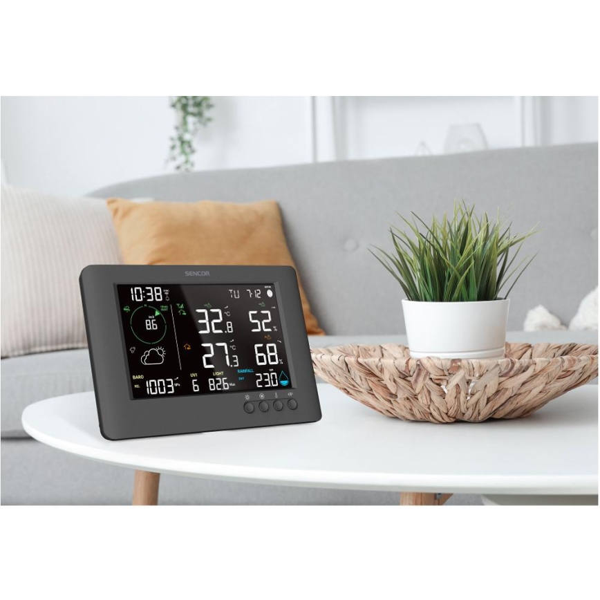 Sencor - Profesionali oro stotis su spalvotu LCD ekranu ir žadintuvas 5V/1xCR2032 + 3xAA Wi-Fi