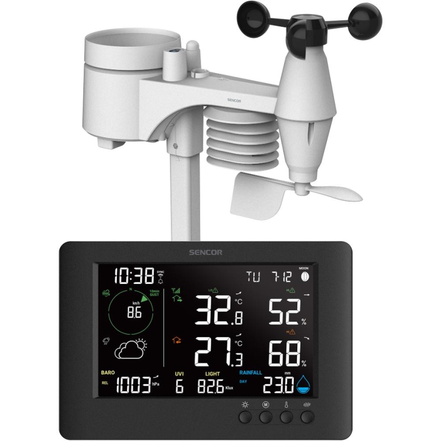 Sencor - Profesionali oro stotis su spalvotu LCD ekranu ir žadintuvas 5V/1xCR2032 + 3xAA Wi-Fi