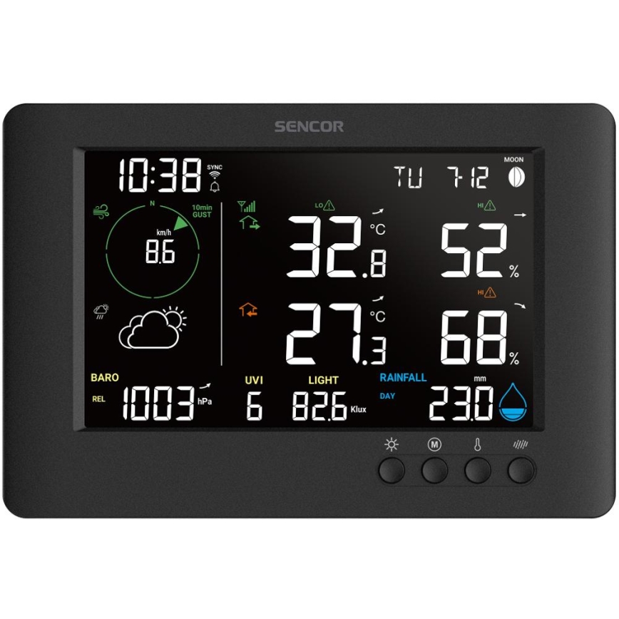 Sencor - Profesionali oro stotis su spalvotu LCD ekranu ir žadintuvas 5V/1xCR2032 + 3xAA Wi-Fi