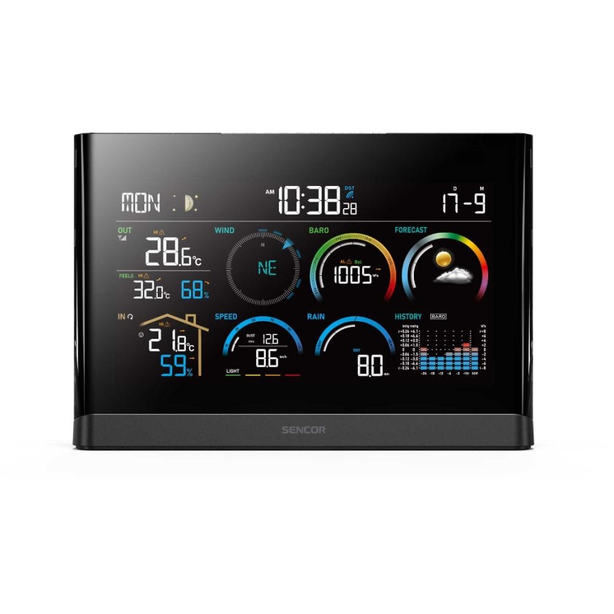 Sencor - Profesionali oro stotis su spalvotu LCD ekranu ir žadintuvas 5V/3xAAA + 3xAA