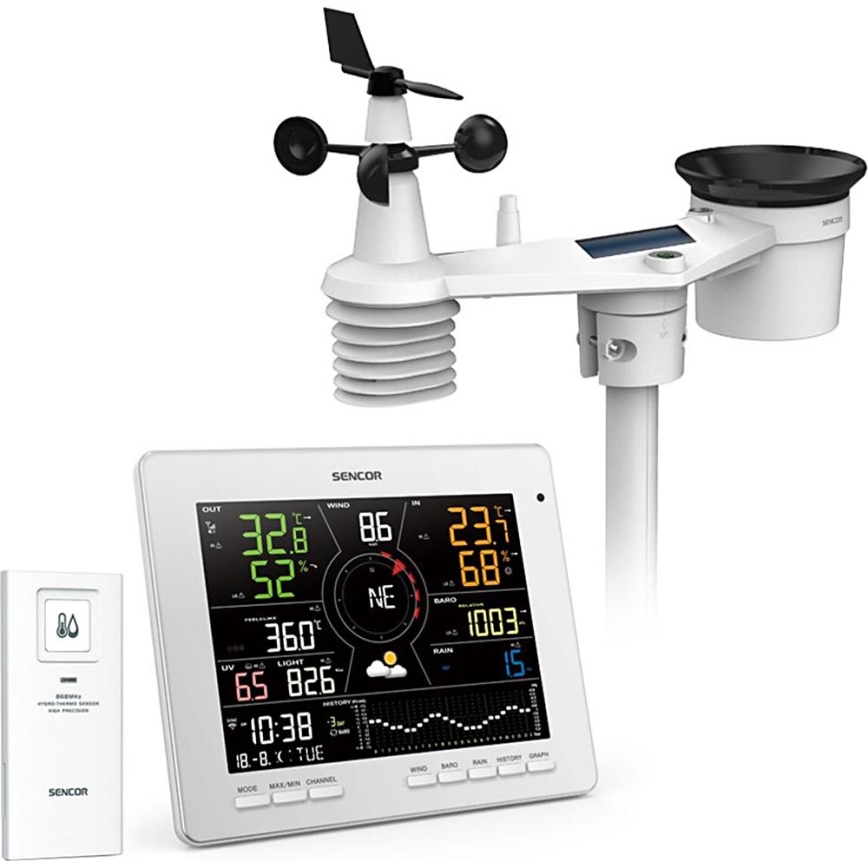 Sencor - Profesionali oro stotis su spalvotu LCD ekranu 5V 1xCR2032 + 3xAA + 2xAA Wi-Fi Tuya