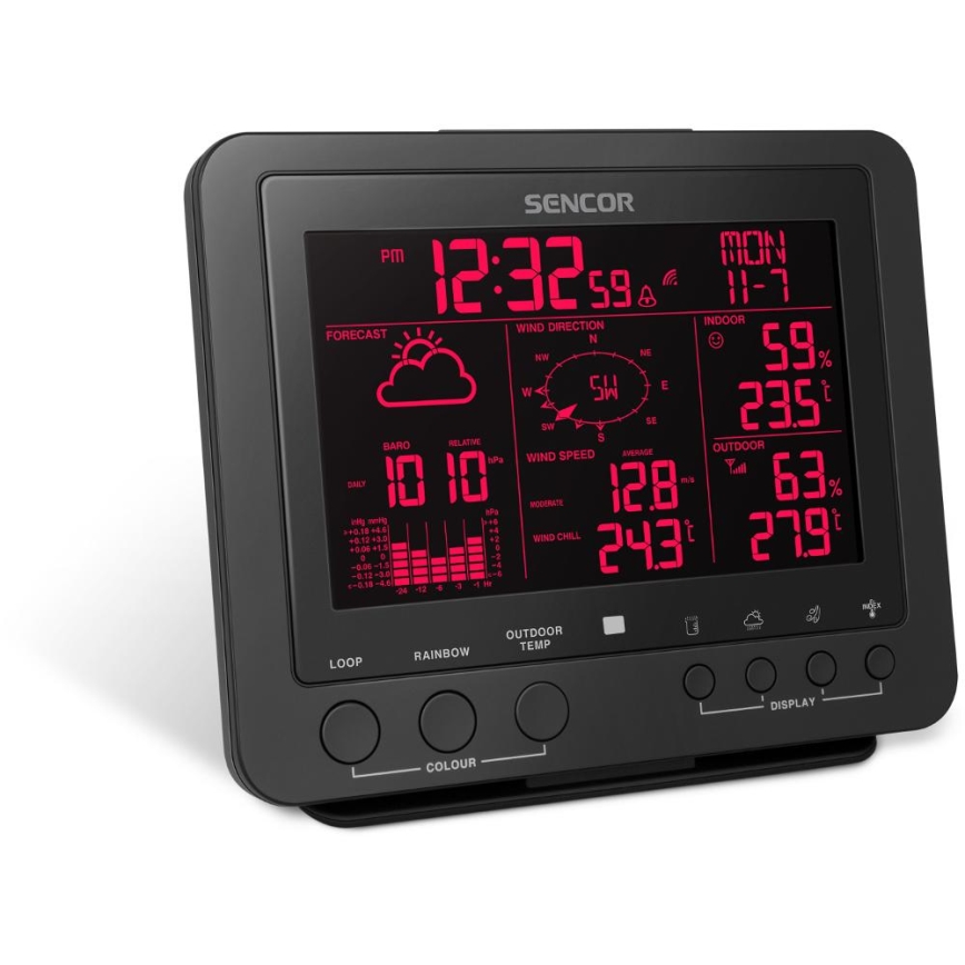 Sencor - Profesionali oro stotis su spalvotu LCD ekranu 5V/1xCR2032 + 3xAA