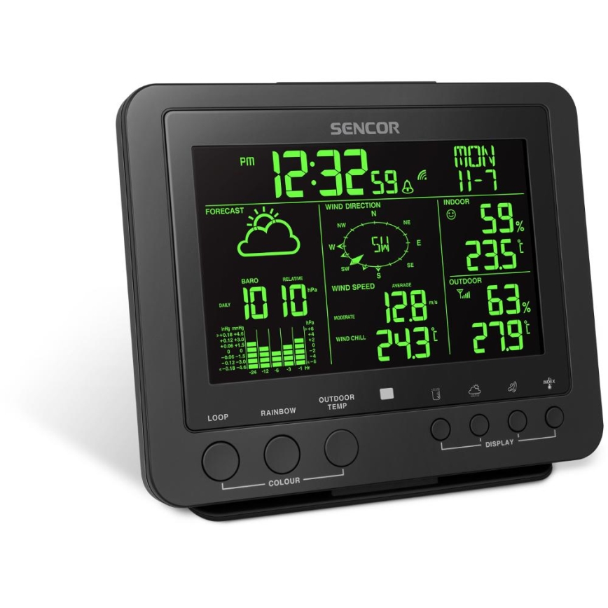 Sencor - Profesionali oro stotis su spalvotu LCD ekranu 5V/1xCR2032 + 3xAA