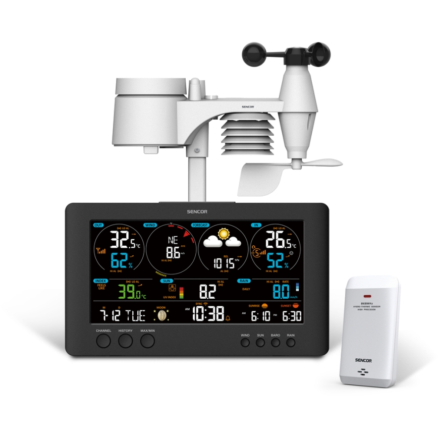 Sencor - Profesionali oro stotis su spalvotu LCD ekranu 5V/1xCR2032 + 3xAA Wi-Fi