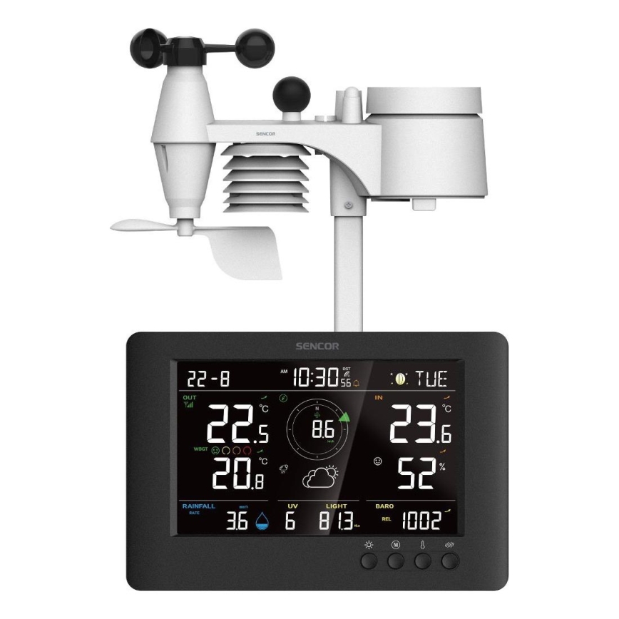 Sencor - Profesionali oro stotis su spalvotu LCD ekranu ir žadintuvas 5V/1xCR2032 + 3xAA