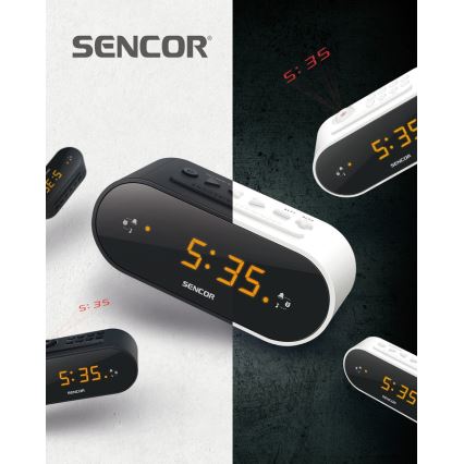 Sencor - Radijo žadintuvas su LED ekranas ir projektorius 5W/230V 1xCR2032 juoda