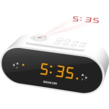Sencor - Radijo žadintuvas su LED ekranu ir projektoriumi 5W/230V baltas