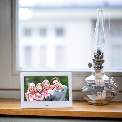 Sencor - Skaitmeninis 7 nuotraukų rėmelis su garsiakalbiu 230V baltas + nuotolinis pultas