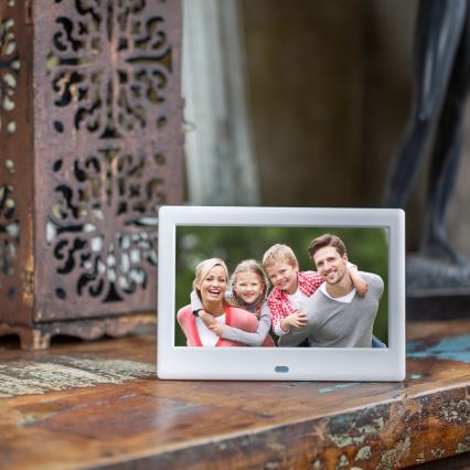 Sencor - Skaitmeninis 7 nuotraukų rėmelis su garsiakalbiu 230V baltas + nuotolinis pultas