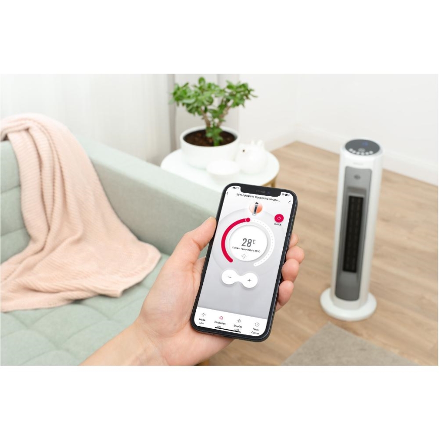 Sencor - ventiliatorius su keraminiu šildymo elementu 2200W/230V Wi-Fi balta + nuotolinis valdymas