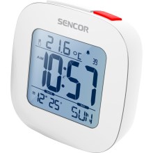 Sencor - Žadintuvas su LCD ekranu ir termometru 2xAAA baltos spalvos