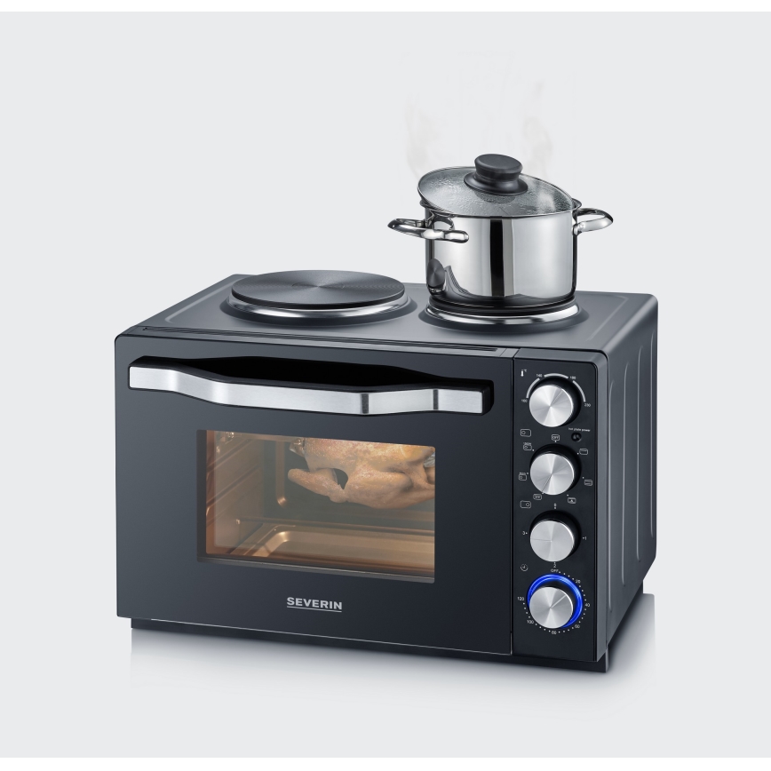 Severin TO 2074 - Konvekcinė krosnelė su griliumi ir kaitlentėmis 2500W/230V 30 l juoda