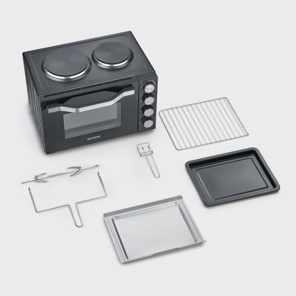Severin TO 2074 - Konvekcinė krosnelė su griliumi ir kaitlentėmis 2500W/230V 30 l juoda