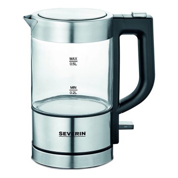 Severin WK 3472 - Elektrinis virdulys 0,5 l 1100W/230V, pagamintas iš nerūdijančio plieno ir stiklo