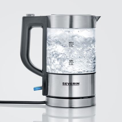 Severin WK 3472 - Elektrinis virdulys 0,5 l 1100W/230V, pagamintas iš nerūdijančio plieno ir stiklo