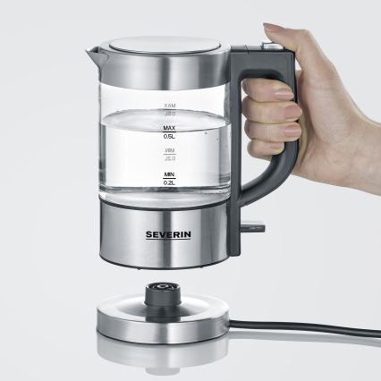 Severin WK 3472 - Elektrinis virdulys 0,5 l 1100W/230V, pagamintas iš nerūdijančio plieno ir stiklo