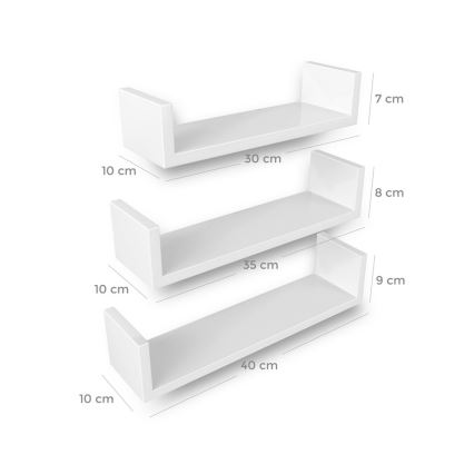 SHELFY sieninių lentynų rinkinys, 3 vnt., balta