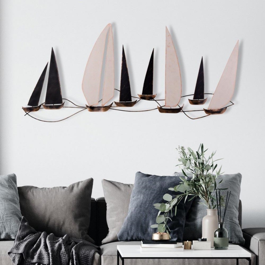 Sieninė dekoracija 52x117 cm metalinė burinė valtis