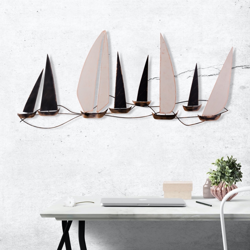 Sieninė dekoracija 52x117 cm metalinė burinė valtis