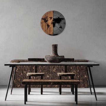 Sieninė dekoracija skersmuo 56 cm žemėlapis mediena/metalas