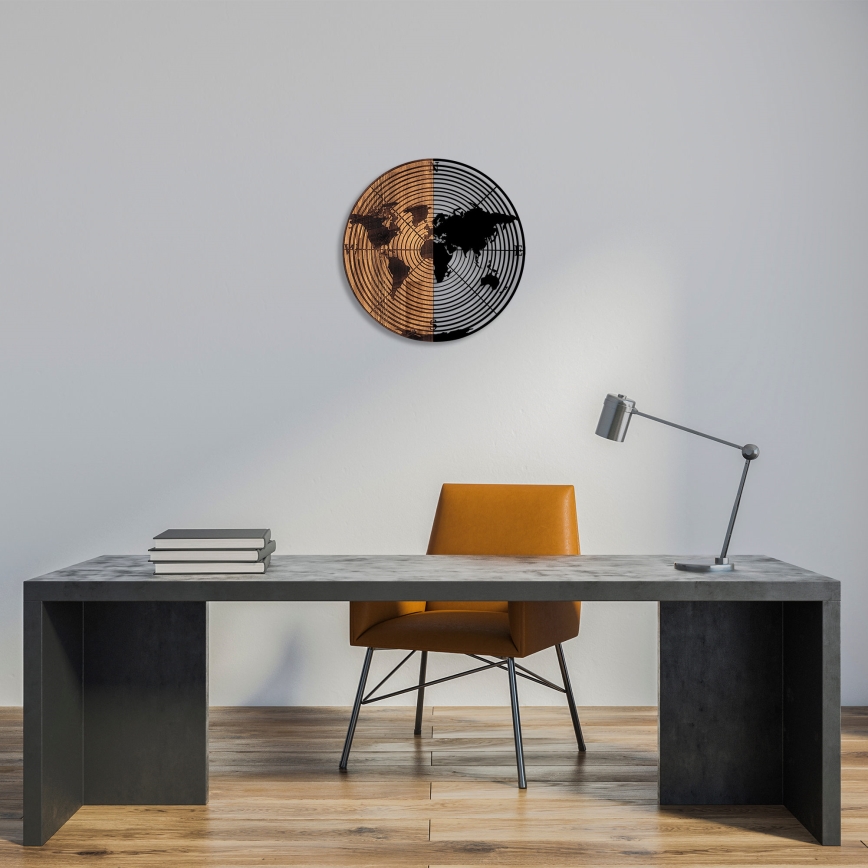 Sieninė dekoracija skersmuo 56 cm žemėlapis mediena/metalas