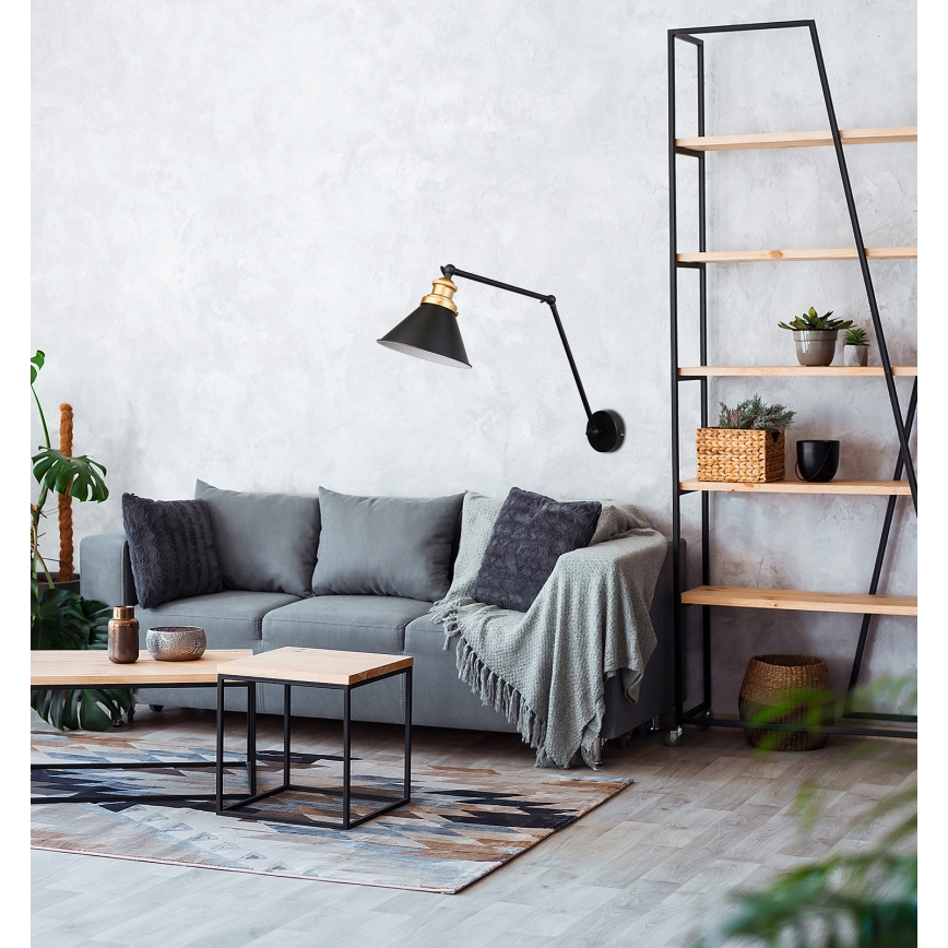 Sieninė lempa FUNDO 1xE27/40W/230V juoda/aukso