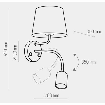 Sieninė lempa MAJA 1xE27/15W/230V + 1xGU10/10W/230V juoda