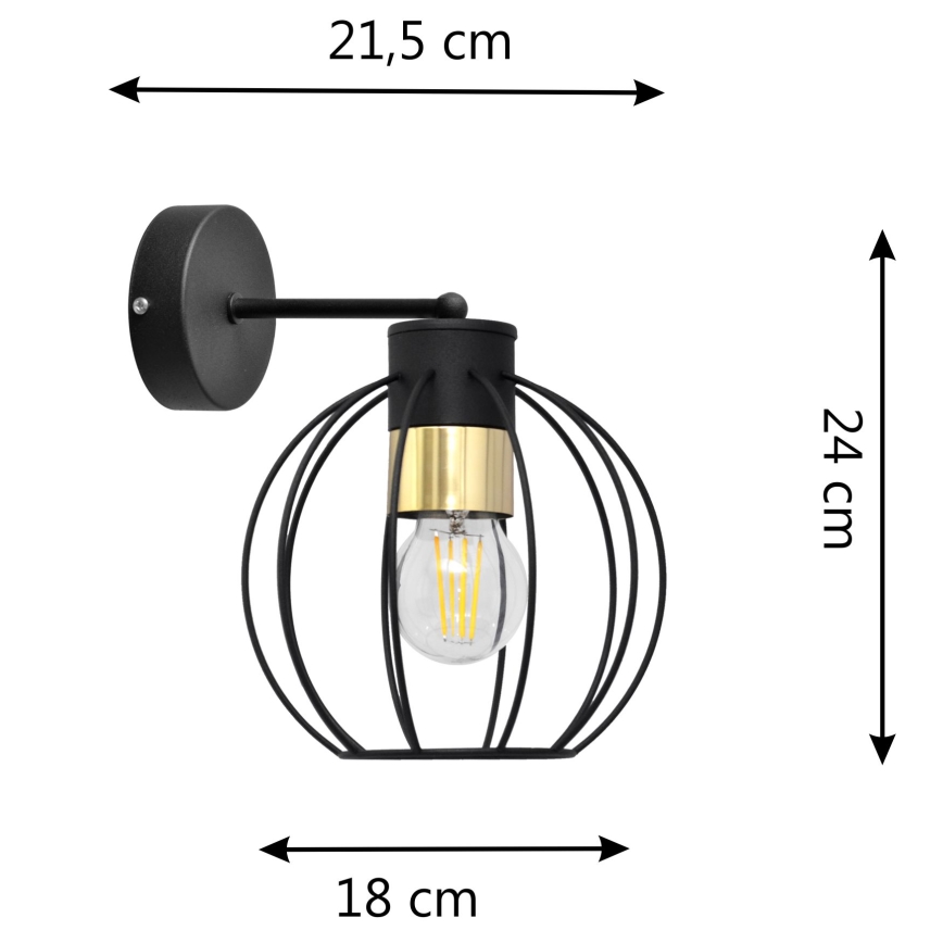 Sieninė lempa STARLIGHT 1xE27/15W/230V juoda/aukso