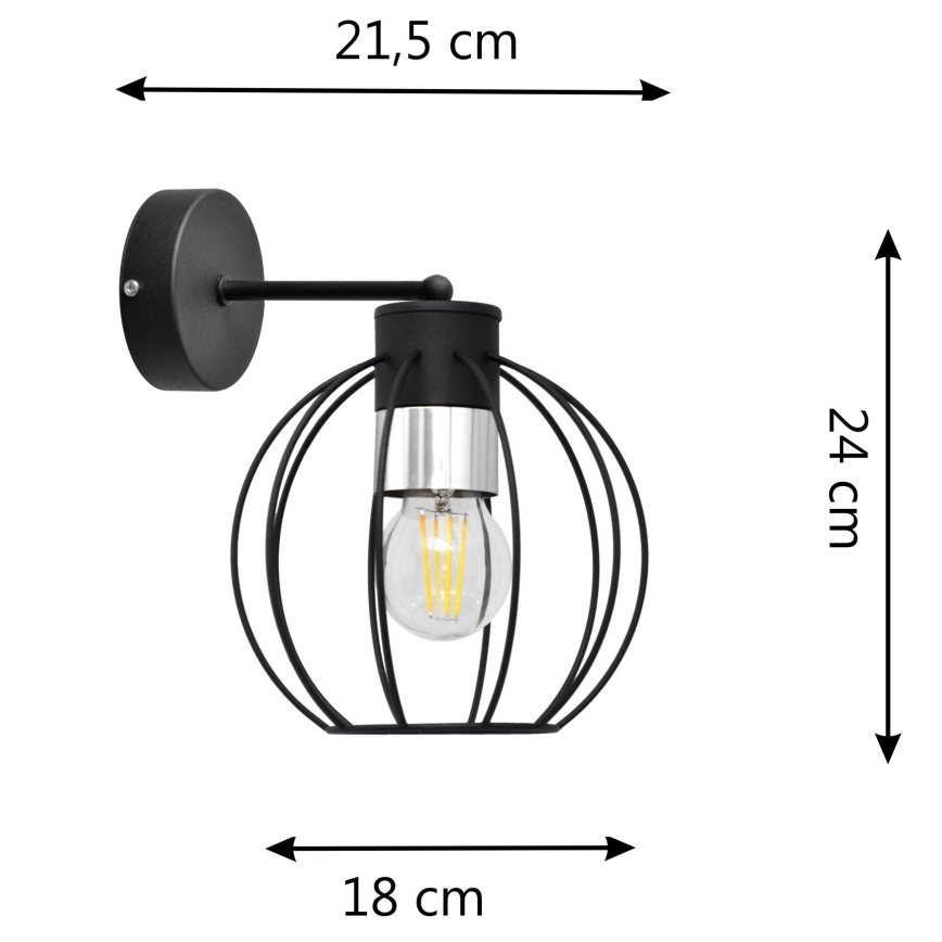 Sieninė lempa STARLIGHT 1xE27/15W/230V juoda/sidabro