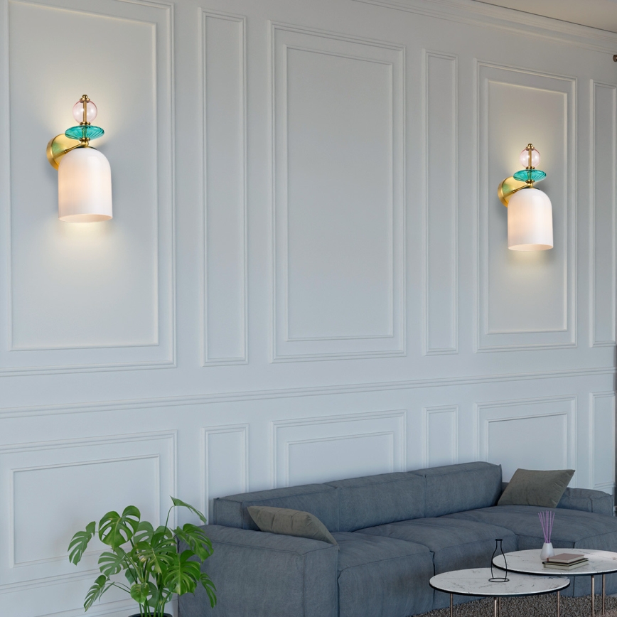 Sieninė lempa TROPEA 1xE27/15W/230V auksinė/dūminė rožinė/mėlyna/balta