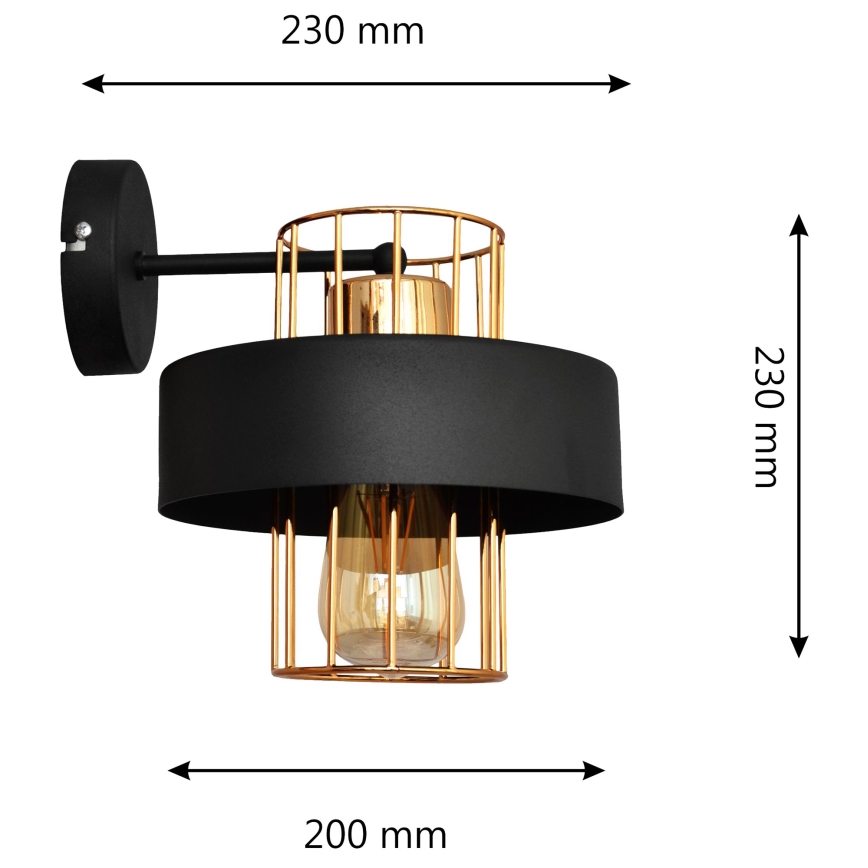 Sieninė lempa VOLTA 1xE27/15W/230V 23 cm juoda/aukso