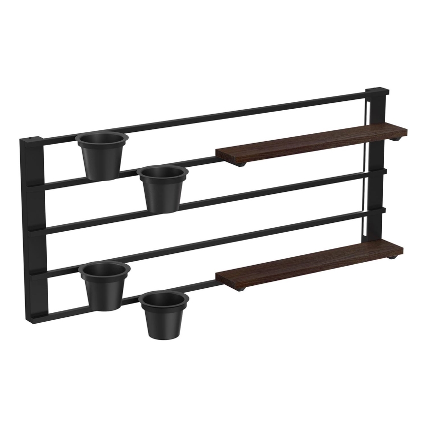 Sieninė lentyna su gėlių vazonais ir LED apšvietimas SHELF 50x118 cm juoda/ruda/pušis