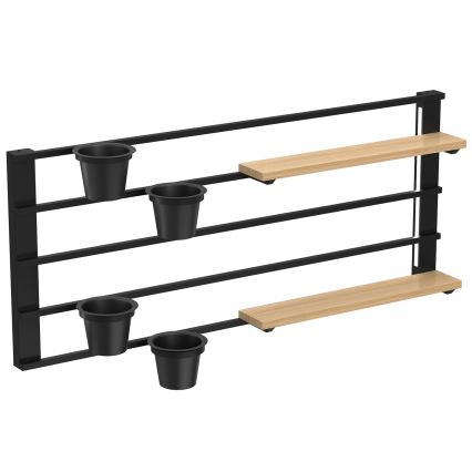 Sieninė lentyna su gėlių vazonais ir LED apšvietimas SHELF 50x118 cm juoda/smėlio spalva/pušis