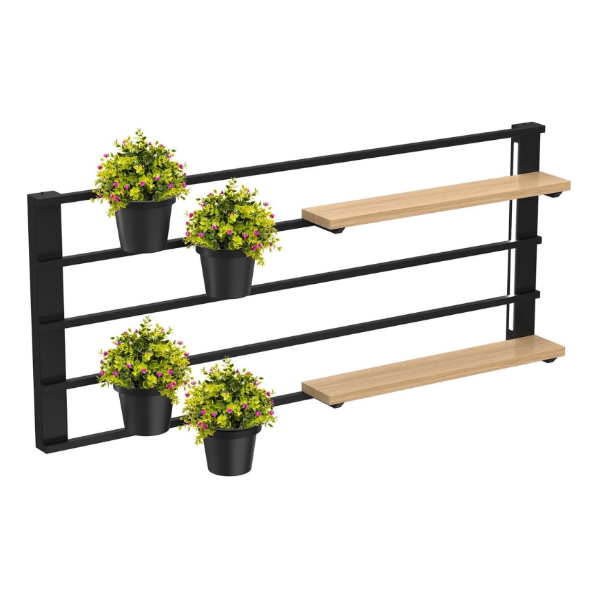 Sieninė lentyna su gėlių vazonais ir LED apšvietimas SHELF 50x118 cm juoda/smėlio spalva/pušis