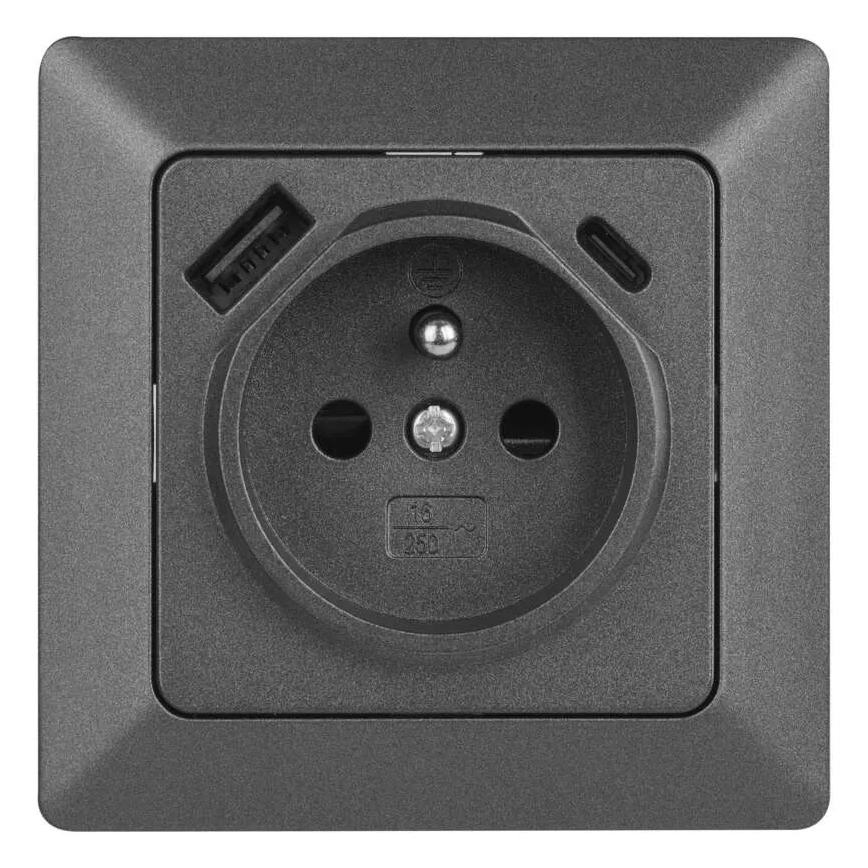 Sieninė rozetė su USB-A+USB-C FRENCH 250V/16A antracitas