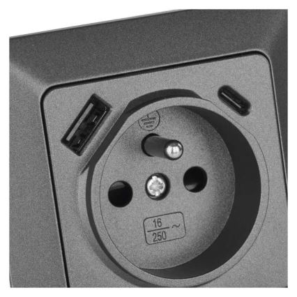 Sieninė rozetė su USB-A+USB-C FRENCH 250V/16A antracitas