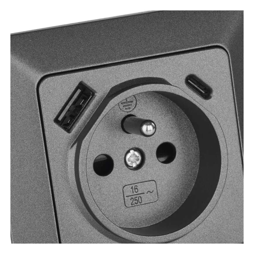 Sieninė rozetė su USB-A+USB-C FRENCH 250V/16A antracitas
