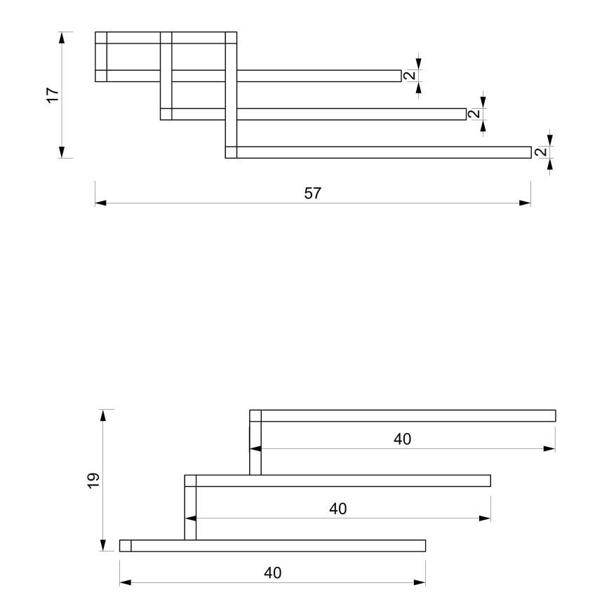 Sienininis rankšluosčių laikiklis 19x58 cm juodas