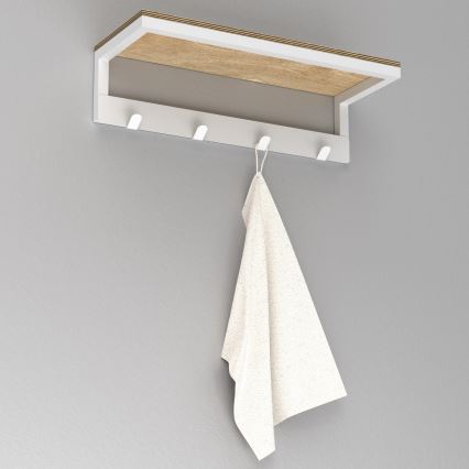 Sienininis rankšluosčių laikiklis su lentyna 10x40 cm baltas