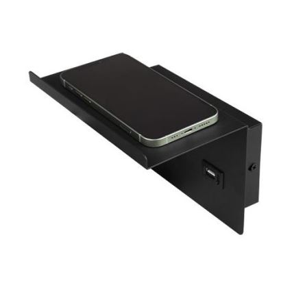 Sieninis akcentinis šviestuvas su lentyna ir USB įkroviklis 1xG9/35W/230V juoda/auksas