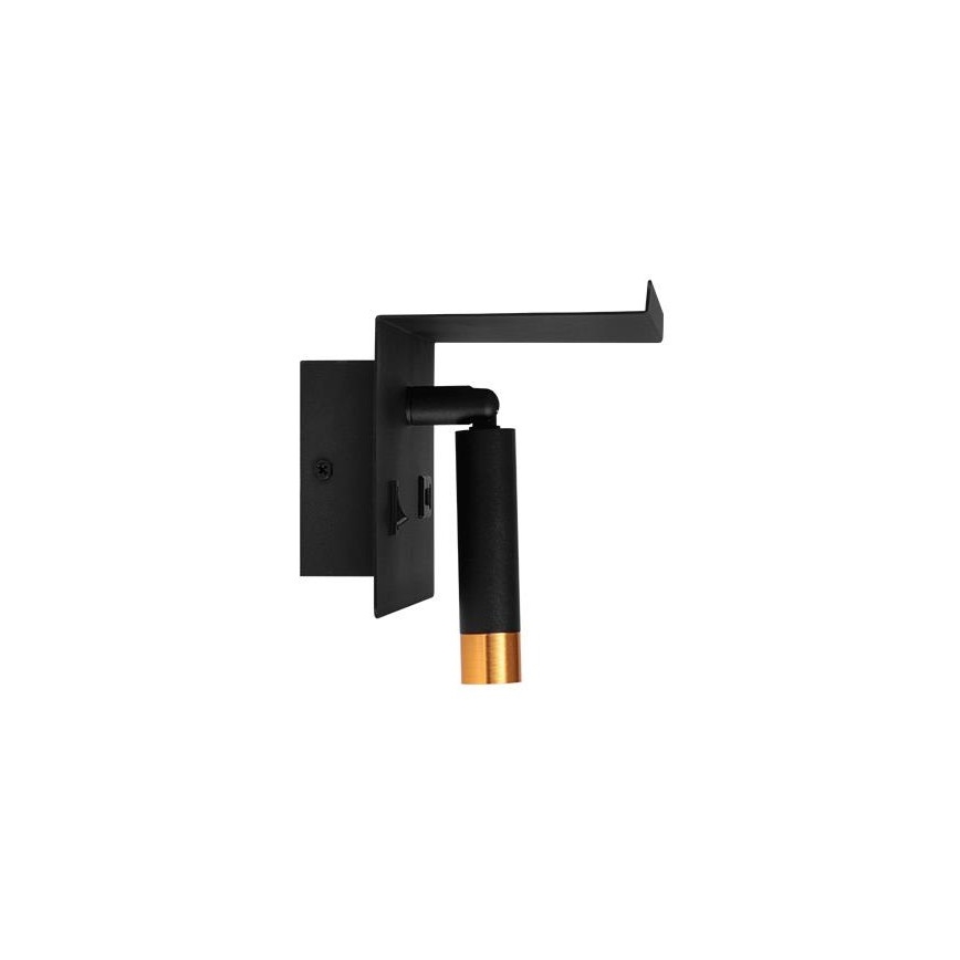 Sieninis akcentinis šviestuvas su lentyna ir USB įkroviklis 1xG9/35W/230V juoda/auksas