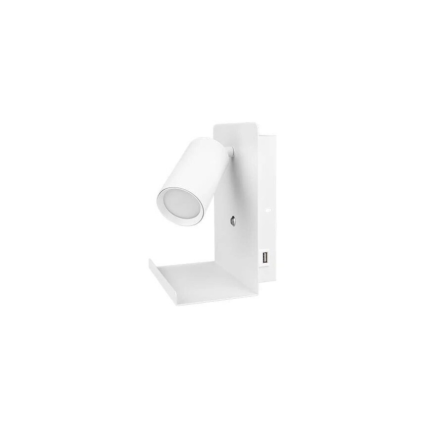 Sieninis akcentinis šviestuvas su lentyna ir USB įkroviklis 1xGU10/35W/230V balta