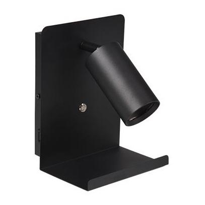 Sieninis akcentinis šviestuvas su lentyna ir USB įkroviklis 1xGU10/35W/230V juoda
